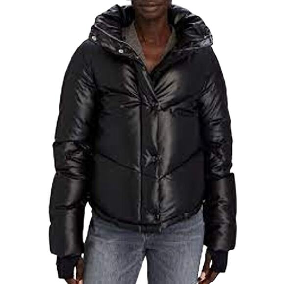 SAM. NYC Vegan Athlete Puffer Coat Size Medium Jacket Black Goose Fill Ski Snow - Picture 1 of 7
